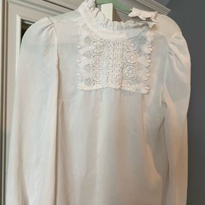 Long sleeve lace on top white blouse
